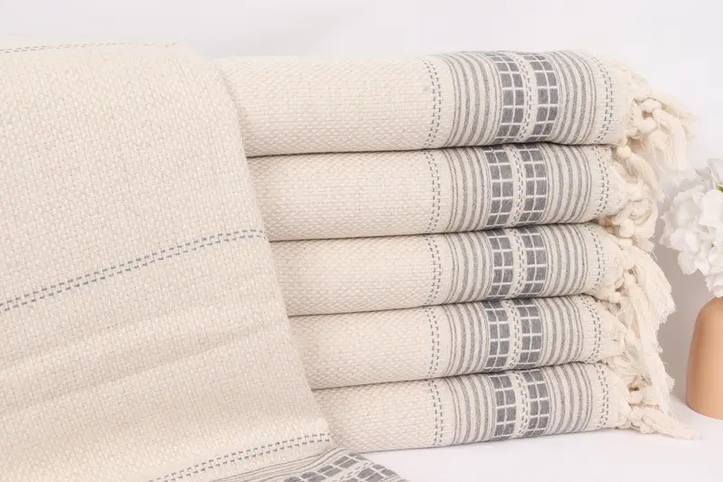 Boho Throw Blankets, Valentine Day Gift For Her, Wedding Favors, Customized Throw Blankets, Bridal Shower Gift, 96x94 Linen Striped Towel - 1