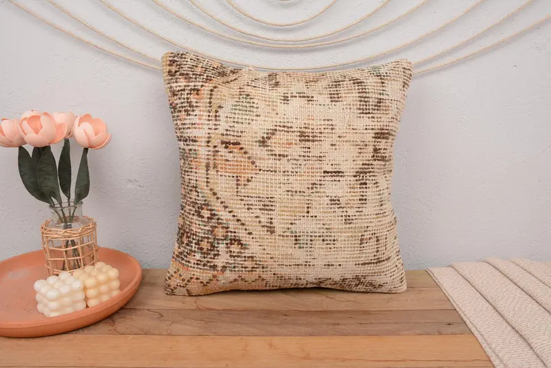 18x18 Beige Cushion, Cushion, Gift Pillow, Turkish Corner Pillow Cover, Hippie Throw Pillow Cover, Boho Pillow Sham Cover, Vintage Pillow - 2