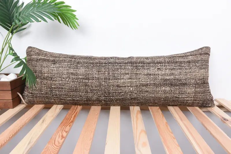 Throw Kilim Pillow, Pillow Sham, Luxury Cushion Cover, Home Decor Pillow, Turkish Corner Cushion Cover, 12x36 Brown Cushion, Kilim Pillow - 1