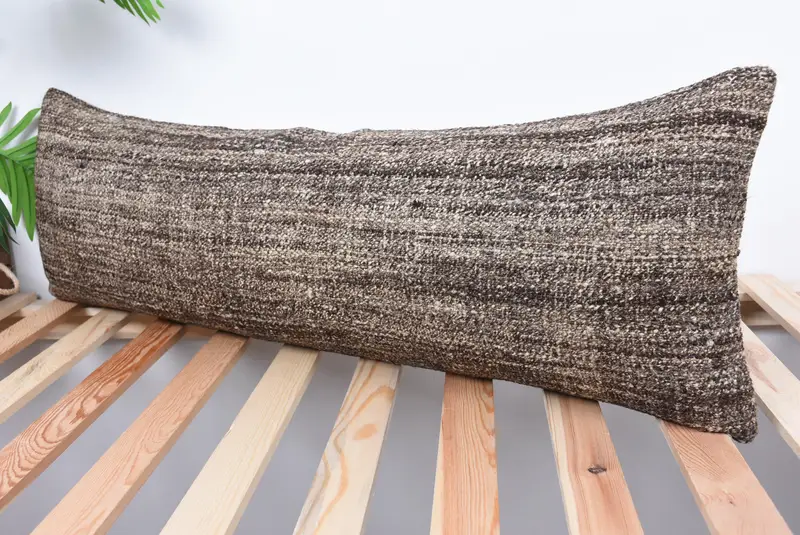 Throw Kilim Pillow, Pillow Sham, Luxury Cushion Cover, Home Decor Pillow, Turkish Corner Cushion Cover, 12x36 Brown Cushion, Kilim Pillow - 5