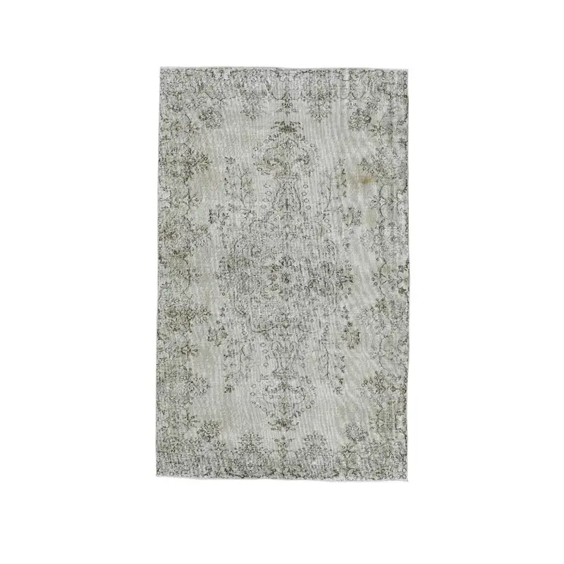 Vintage Turkish Rug, 5.6x9.1 ft Oushak Rug, Gray Black Striped Rug - 1