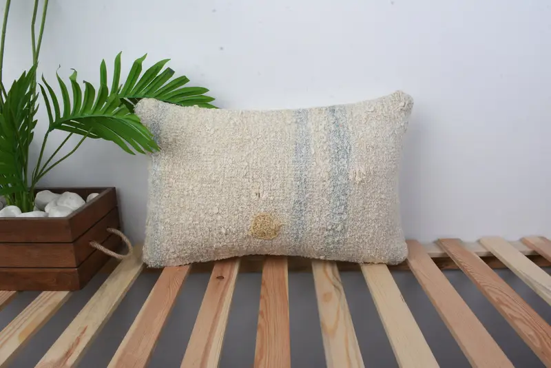 Ethnical Kilim Rug Pillow, 12x20 Beige Cushion Case, Home Decor Pillow, Pillow Cover, Vintage Kilim Throw Pillow, Hippie Throw Cushion Case - 1