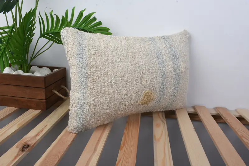 Ethnical Kilim Rug Pillow, 12x20 Beige Cushion Case, Home Decor Pillow, Pillow Cover, Vintage Kilim Throw Pillow, Hippie Throw Cushion Case - 4