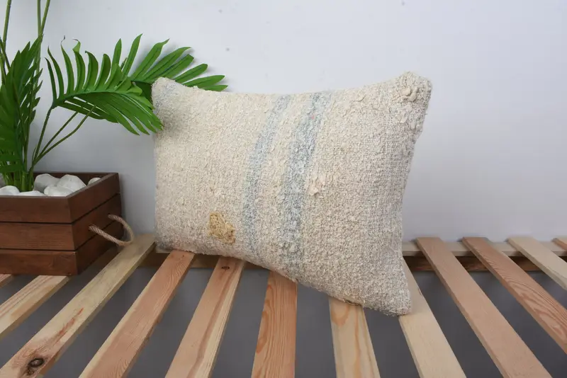 Ethnical Kilim Rug Pillow, 12x20 Beige Cushion Case, Home Decor Pillow, Pillow Cover, Vintage Kilim Throw Pillow, Hippie Throw Cushion Case - 5