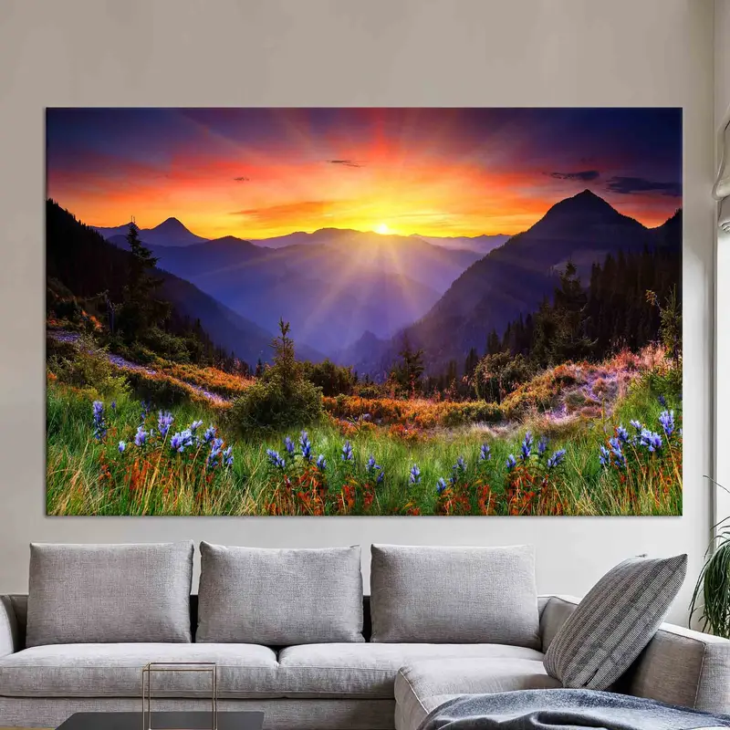 Zarif Gündoğumu Dağ Manzaralı Kanvas Tablo - Doğa Manzarası