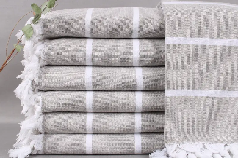 Monogrammed Beach Towel Khaki Green Terry Striped, 40x63 Inches