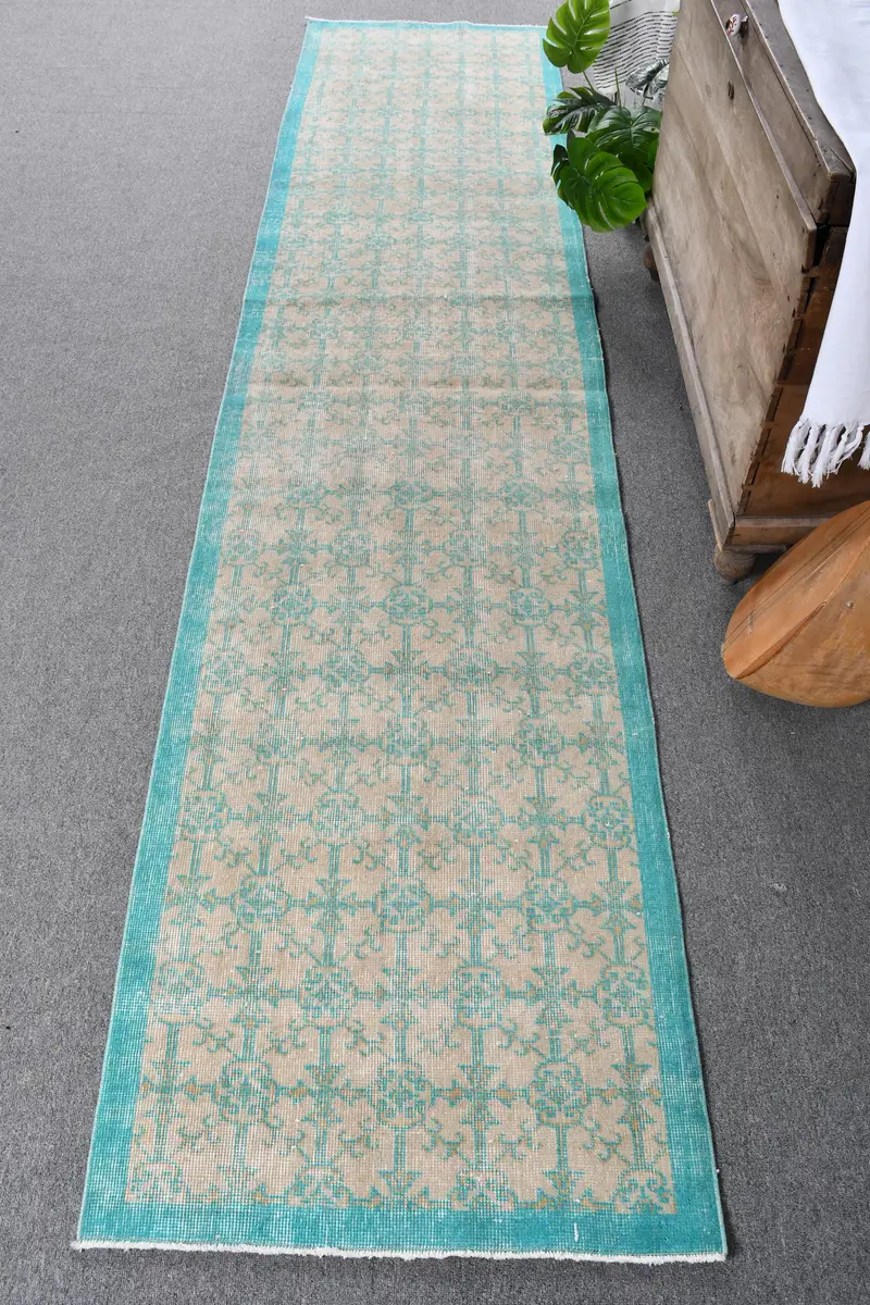 Handmade Green Patchwork Rug, 0.2x0.9 ft