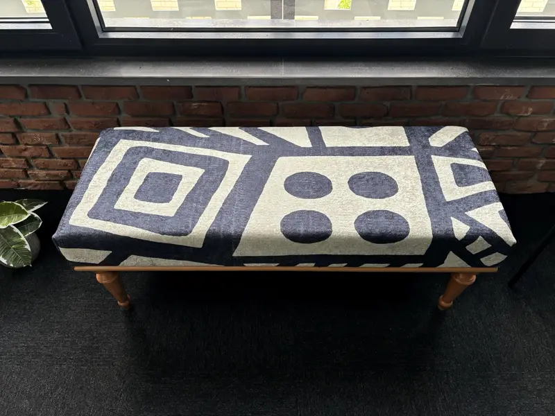 ベージュ & ブロンズ キリム風オットマン、モジュラー ウール ブレンド オットマン