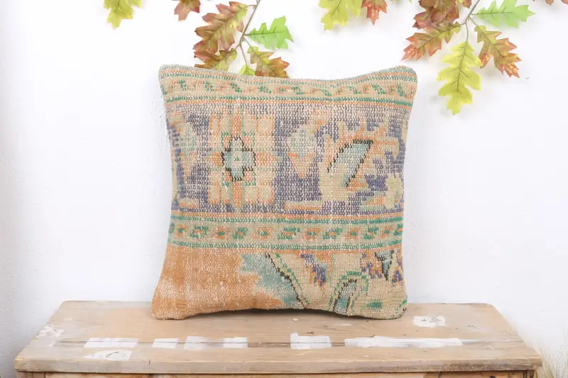 Blaues und orangefarbenes Southwestern-Wurfkissen, Vintage-gesticktes Kissen