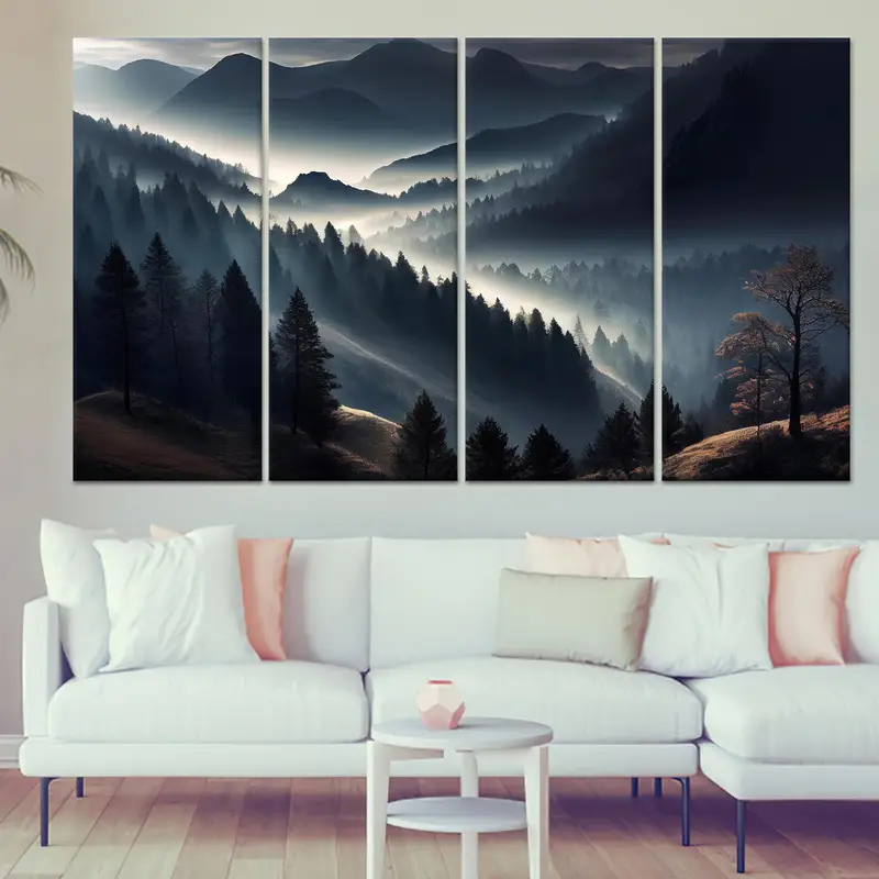 Modern Çiftlik Evi Loft için Zarif Dağ Manzarası Baskılı Kanvas