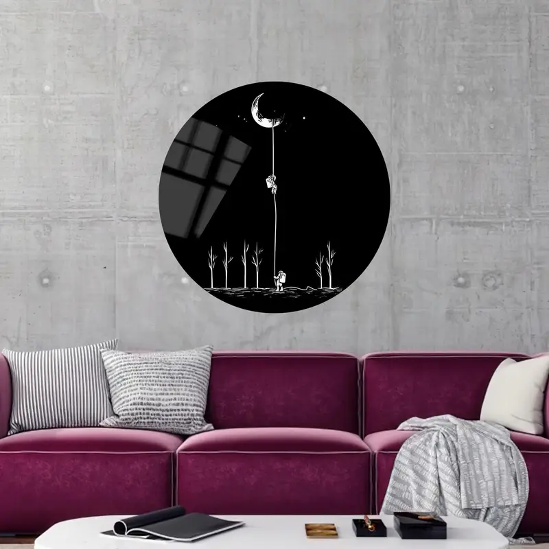 Elegant Moon & Astronaut Printed Glass for Kids Room Decor