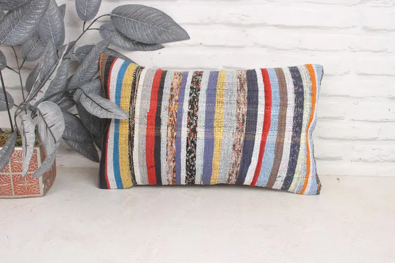 Pillow Case, Retro Throw Cushion Case, Kilim Pillow, Ethnical Kilim Rug Pillow, 12x20 White Cushion, Kilim Cushion Sham, Traditional Cushion Case - 1