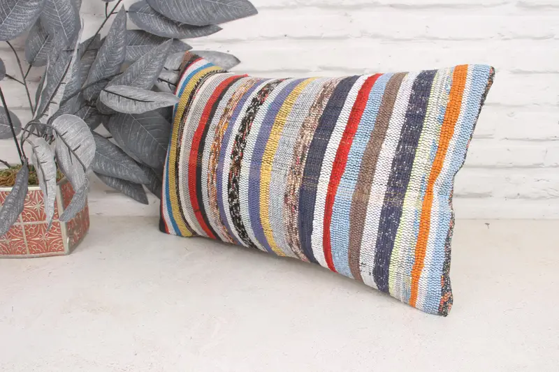 Pillow Case, Retro Throw Cushion Case, Kilim Pillow, Ethnical Kilim Rug Pillow, 12x20 White Cushion, Kilim Cushion Sham, Traditional Cushion Case - 4