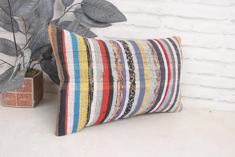 Pillow Case, Retro Throw Cushion Case, Kilim Pillow, Ethnical Kilim Rug Pillow, 12x20 White Cushion, Kilim Cushion Sham, Traditional Cushion Case - 3