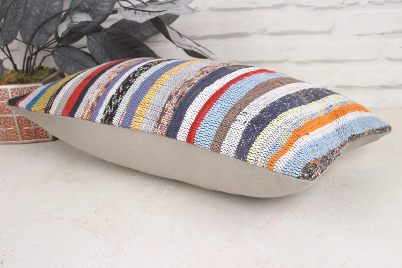 Pillow Case, Retro Throw Cushion Case, Kilim Pillow, Ethnical Kilim Rug Pillow, 12x20 White Cushion, Kilim Cushion Sham, Traditional Cushion Case - 6