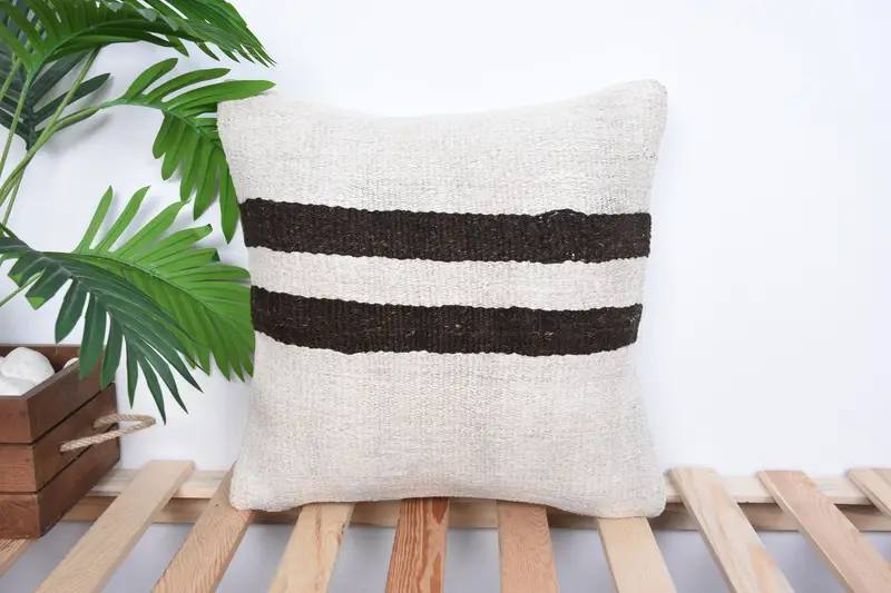 Antique Pillows, 16x16 White Cushion, Ethnic Cushion, Authentic Pillow Sham, Vintage Kilim Pillow, Pillow, Pillow for Sofa - 1