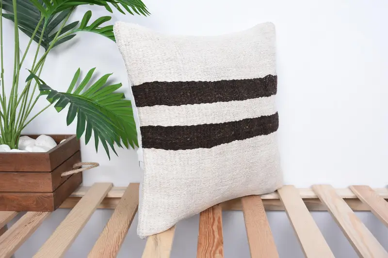 Antique Pillows, 16x16 White Cushion, Ethnic Cushion, Authentic Pillow Sham, Vintage Kilim Pillow, Pillow, Pillow for Sofa - 4