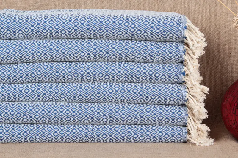 ハンドタオル オーガニックコットン サックスブルーとベージュのセカンダリ、20x40インチ