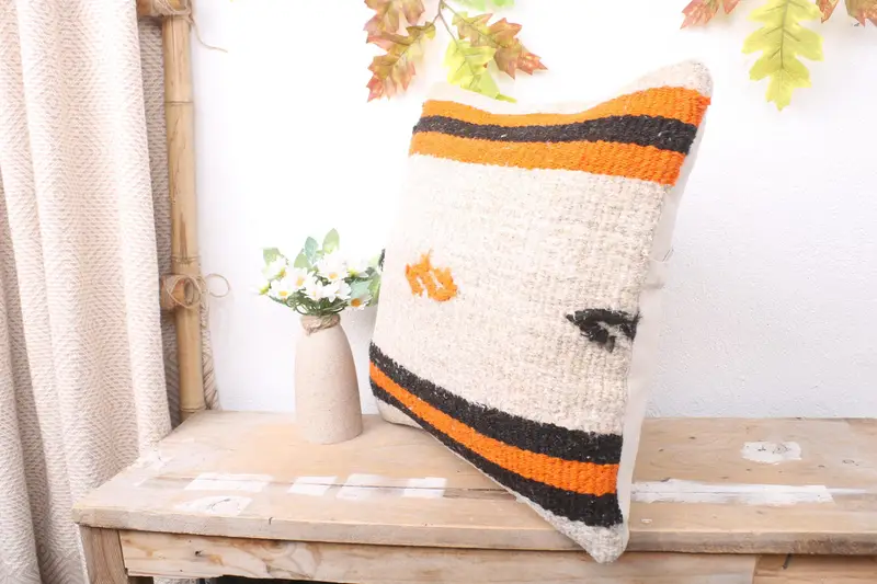 Couch Pillow Cover, Turkish Kilim Pillow, Antique Pillows, Ethnical Kilim Rug Pillow, Chair Pillow Case, Pillow, 16x16 Rainbow Pillow Cover - 4