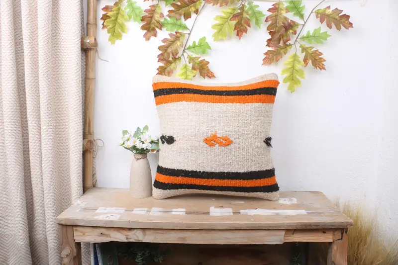 Couch Pillow Cover, Turkish Kilim Pillow, Antique Pillows, Ethnical Kilim Rug Pillow, Chair Pillow Case, Pillow, 16x16 Rainbow Pillow Cover - 1