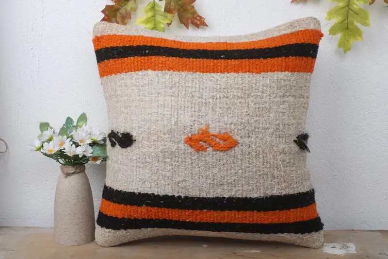 Couch Pillow Cover, Turkish Kilim Pillow, Antique Pillows, Ethnical Kilim Rug Pillow, Chair Pillow Case, Pillow, 16x16 Rainbow Pillow Cover - 2