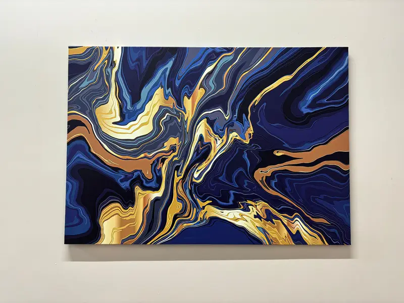 ネイビーブルーのきらめくゴールドマーブル抽象キャンバスプリント