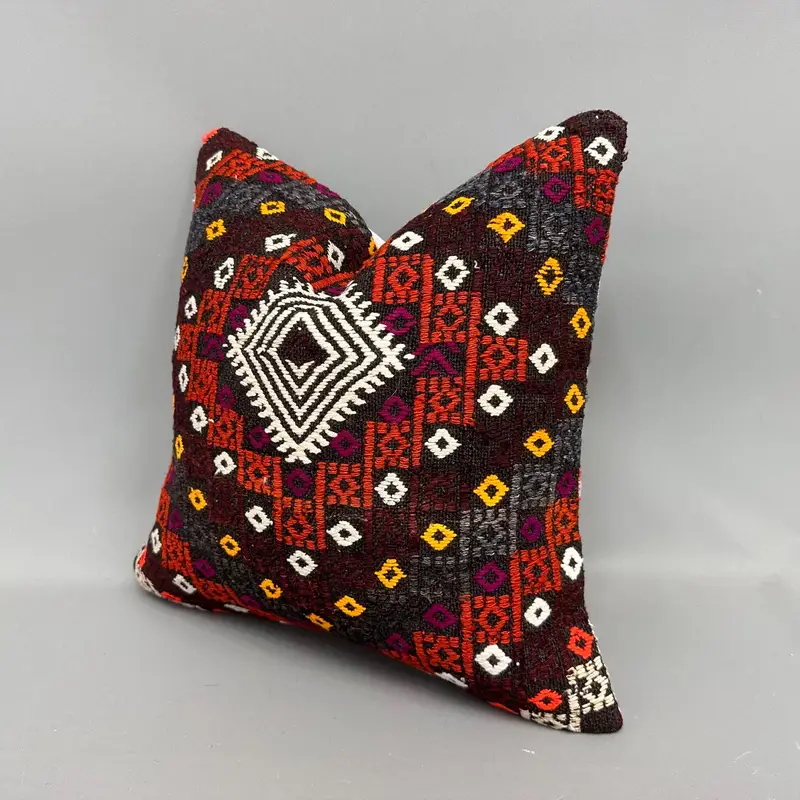 Yoga Pillow Case, Cushion, 18x18 White Cushion, Decorative Bolster Cushion Cover, Vintage Kilim Throw Pillow, Throw Kilim Pillow, Kilim Pillow Cover - 3