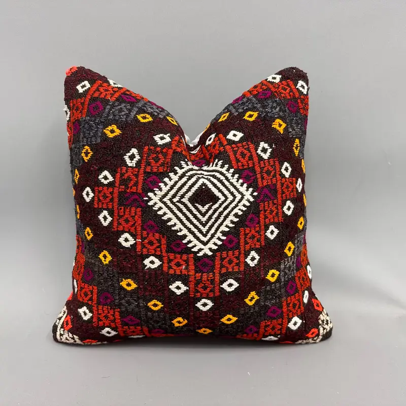 Yoga Pillow Case, Cushion, 18x18 White Cushion, Decorative Bolster Cushion Cover, Vintage Kilim Throw Pillow, Throw Kilim Pillow, Kilim Pillow Cover - 1