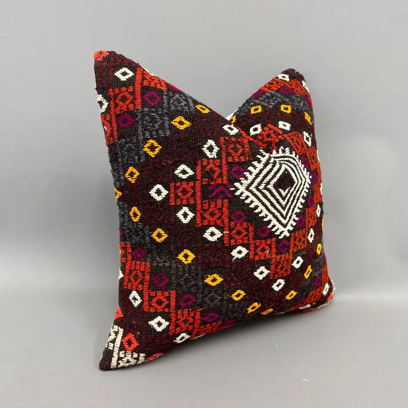 Yoga Pillow Case, Cushion, 18x18 White Cushion, Decorative Bolster Cushion Cover, Vintage Kilim Throw Pillow, Throw Kilim Pillow, Kilim Pillow Cover - 2