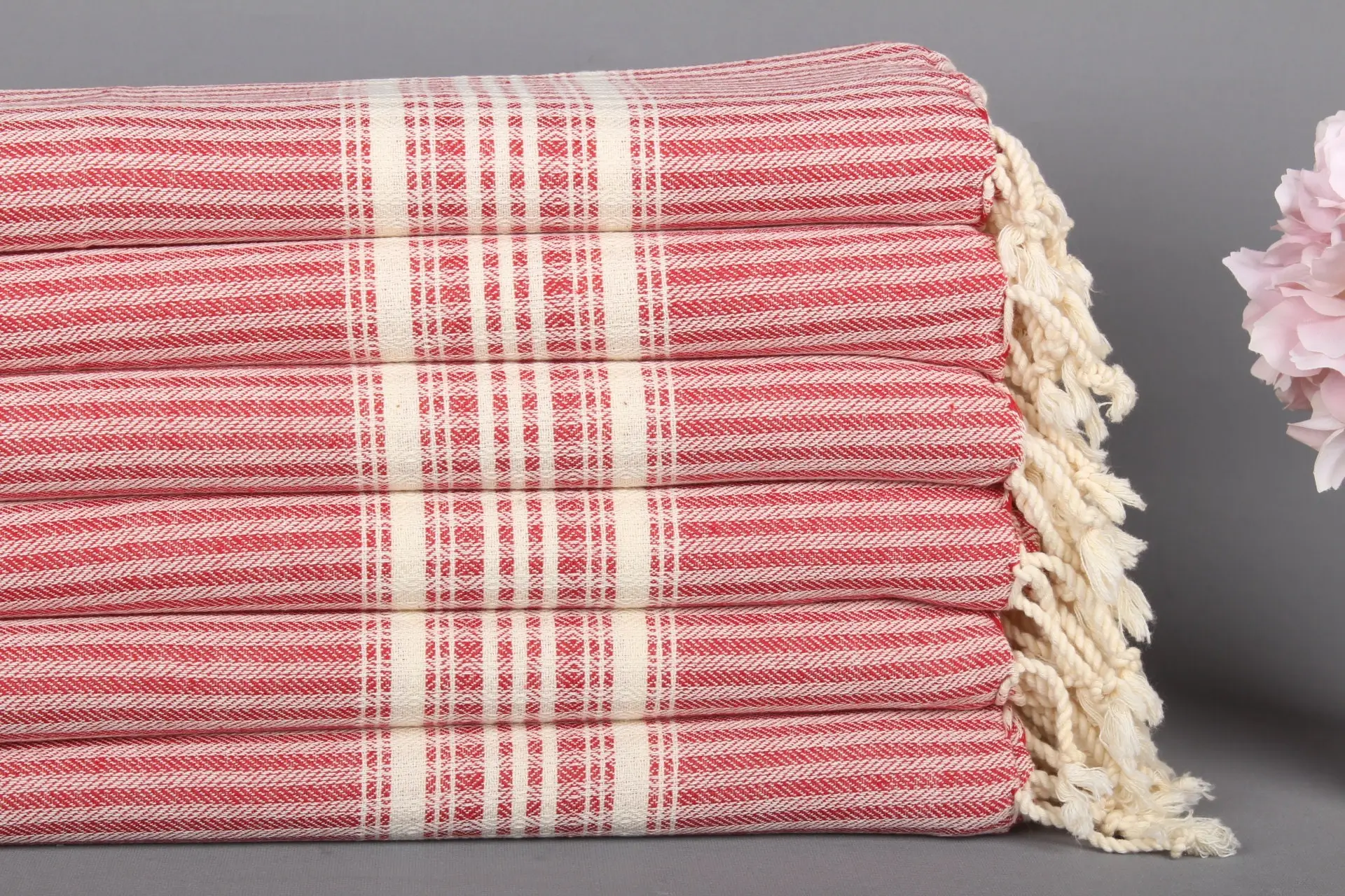 Striped Dish Towel Personalized Red Cotton Kitchen Towel, 18x40 Inches - 1