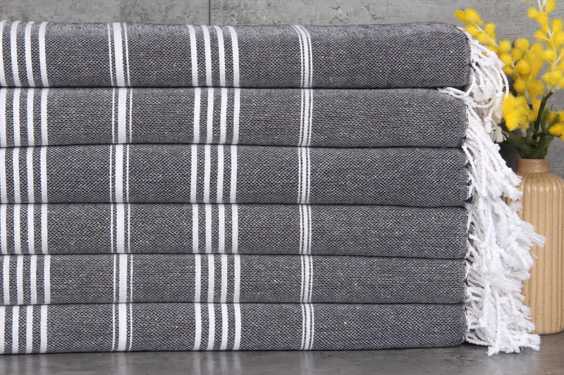 Personalized Gift Box Towel, Turkish Beach Towel, Black, Stripes, 40x71 Inches