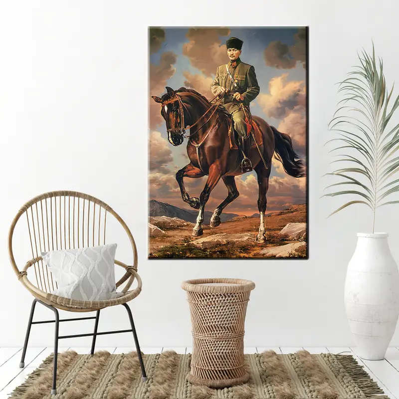 Atatürk Wall Art, Ataturk Oil Painting, Ataturk Ride on Horse, Mustafa Kemal Atatürk Poster, Living Room decor, Turkish Art, Turkish Art, - 1