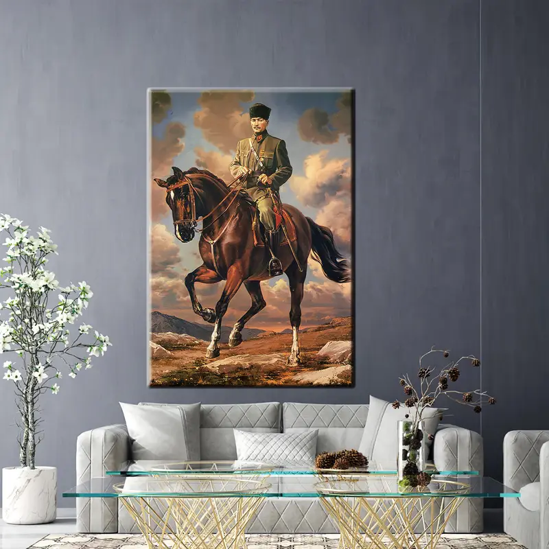 Atatürk Wall Art, Ataturk Oil Painting, Ataturk Ride on Horse, Mustafa Kemal Atatürk Poster, Living Room decor, Turkish Art, Turkish Art, - 8