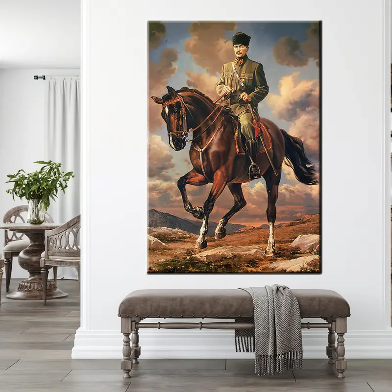 Atatürk Wall Art, Ataturk Oil Painting, Ataturk Ride on Horse, Mustafa Kemal Atatürk Poster, Living Room decor, Turkish Art, Turkish Art, - 6