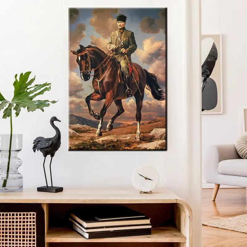 Atatürk Wall Art, Ataturk Oil Painting, Ataturk Ride on Horse, Mustafa Kemal Atatürk Poster, Living Room decor, Turkish Art, Turkish Art, - 5
