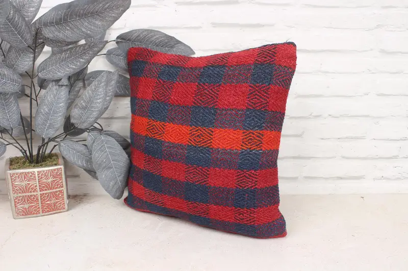 Retro Pillow Sham, Farmhouse Cushion, Handmade Throw Pillow, Pillow for Sofa, Boho Pillow Sham Cover, Pillow Sham, 16x16 Red Pillow, Boho Pillow - 4