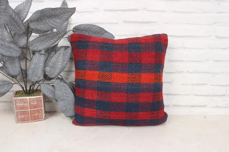 Retro Pillow Sham, Farmhouse Cushion, Handmade Throw Pillow, Pillow for Sofa, Boho Pillow Sham Cover, Pillow Sham, 16x16 Red Pillow, Boho Pillow - 1