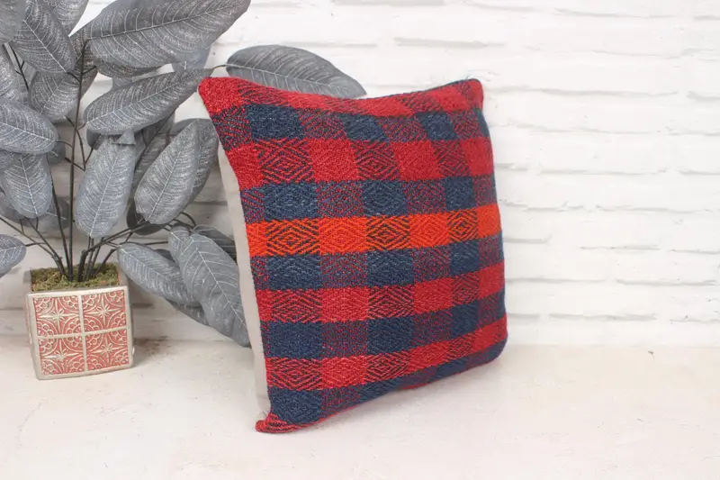 Retro Pillow Sham, Farmhouse Cushion, Handmade Throw Pillow, Pillow for Sofa, Boho Pillow Sham Cover, Pillow Sham, 16x16 Red Pillow, Boho Pillow - 3
