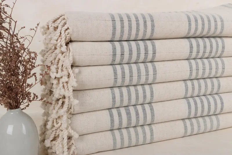 Personalised Gift, 70x40 Linen Striped Towel, Handmade Turkish bath towel for summer vacation, Summer Gift, Lightweight towel, Fouta towel - 1
