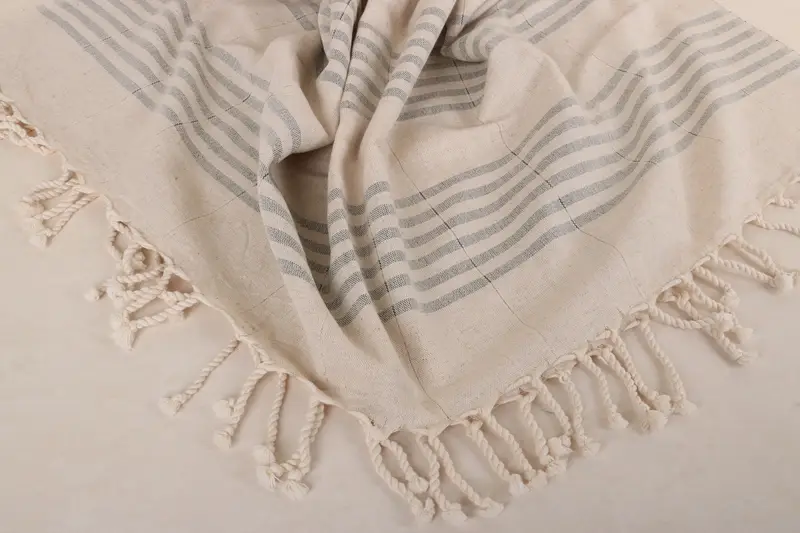 Personalised Gift, 70x40 Linen Striped Towel, Handmade Turkish bath towel for summer vacation, Summer Gift, Lightweight towel, Fouta towel - 7