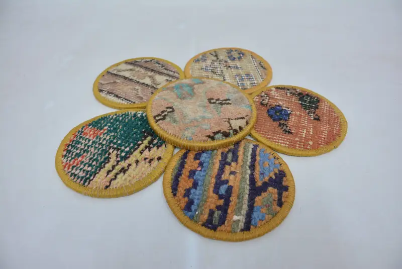 Posavasos redondo bohemio, almohadilla antideslizante beige y verde