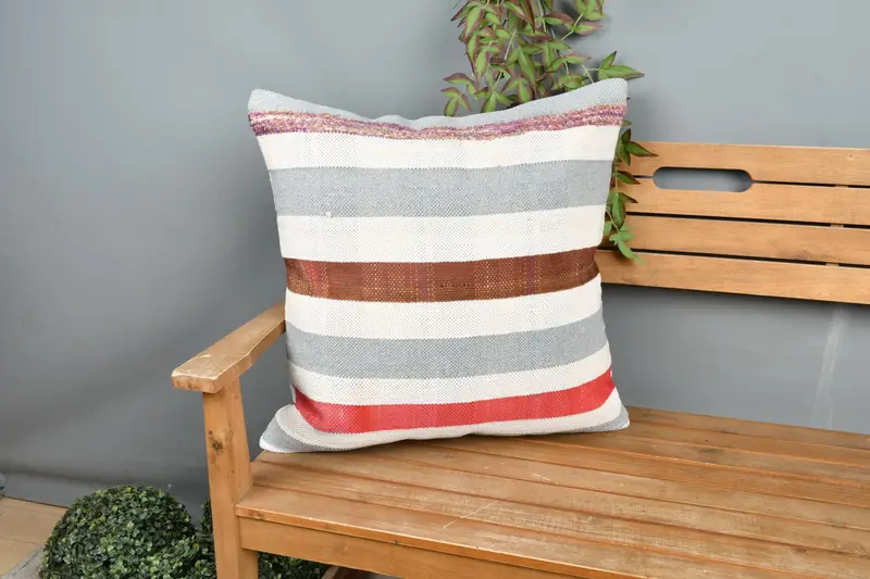 Vintage Kilim Pillow, Decorative Pillow, Cushion Case, Handmade Kilim Cushion, 24x24 White Pillow Case, Boho Pillow, Ottoman Pillow Case - 1