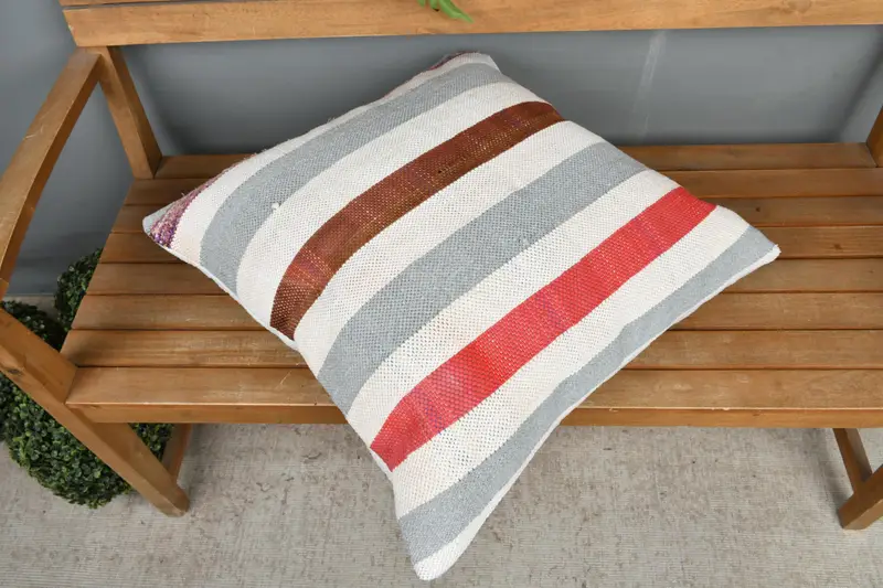 Vintage Kilim Pillow, Decorative Pillow, Cushion Case, Handmade Kilim Cushion, 24x24 White Pillow Case, Boho Pillow, Ottoman Pillow Case - 2
