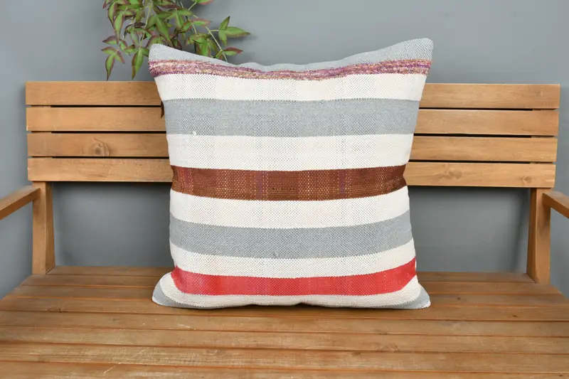 Vintage Kilim Pillow, Decorative Pillow, Cushion Case, Handmade Kilim Cushion, 24x24 White Pillow Case, Boho Pillow, Ottoman Pillow Case - 6