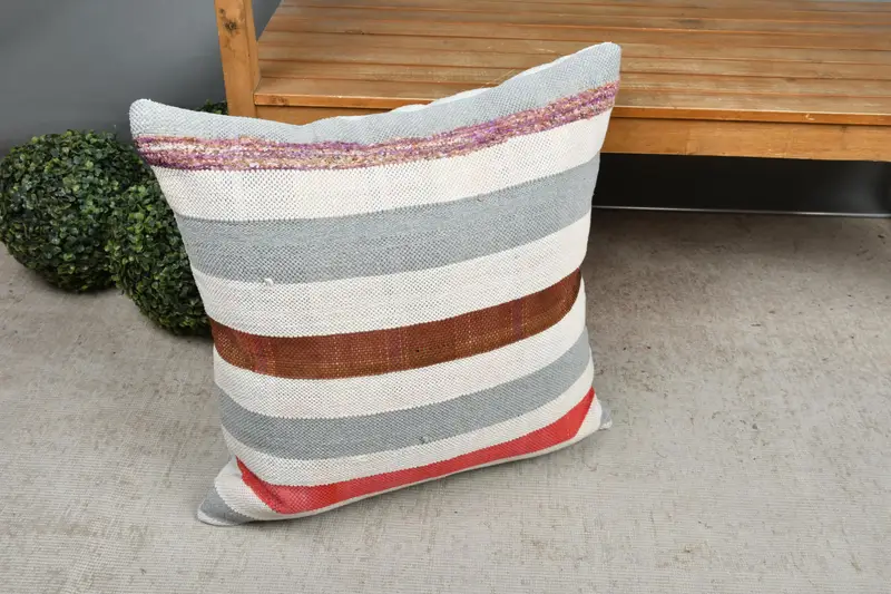 Vintage Kilim Pillow, Decorative Pillow, Cushion Case, Handmade Kilim Cushion, 24x24 White Pillow Case, Boho Pillow, Ottoman Pillow Case - 7