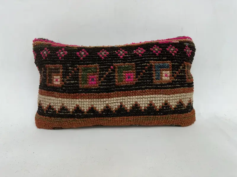 Lounge Throw Pillow Sham, Pillow Sham, Vintage Kilim Throw Pillow, Turkish Kilim Pillow, 12x20 Pink Cushion Case, Turkish Pillow - 1