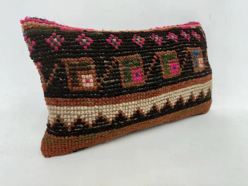 Lounge Throw Pillow Sham, Pillow Sham, Vintage Kilim Throw Pillow, Turkish Kilim Pillow, 12x20 Pink Cushion Case, Turkish Pillow - 3