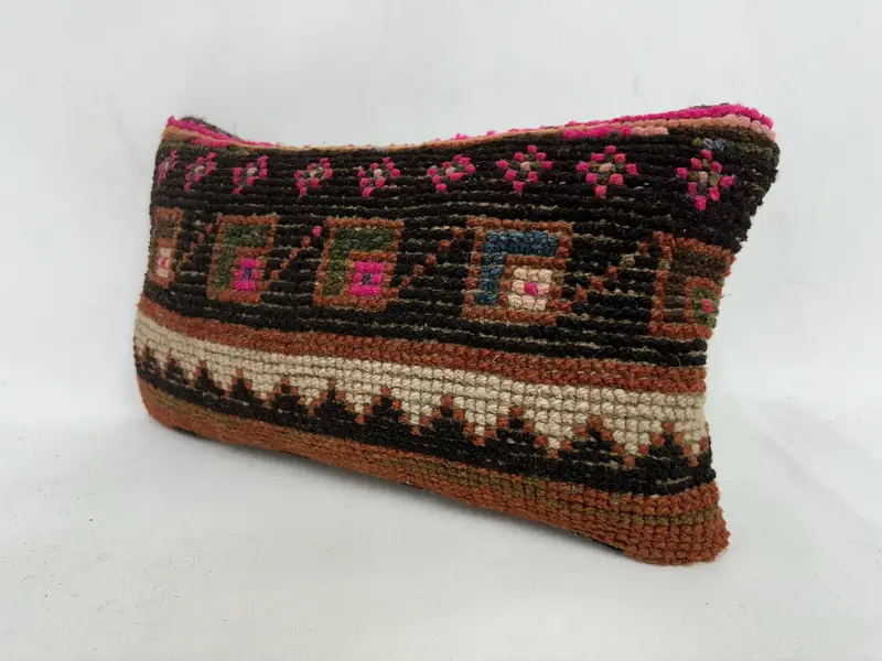 Lounge Throw Pillow Sham, Pillow Sham, Vintage Kilim Throw Pillow, Turkish Kilim Pillow, 12x20 Pink Cushion Case, Turkish Pillow - 4