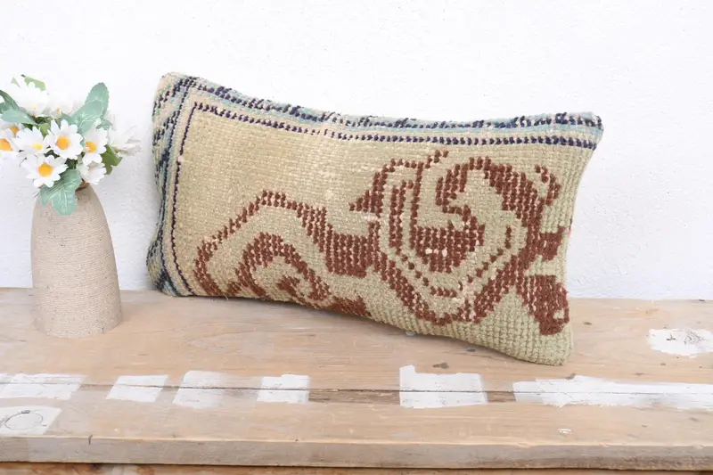 Lounge Throw Pillow, Vintage Pillow, 8x16 Beige Pillow Sham, Cushion Case, Gift Pillow, Ethnic Throw Pillow Sham, Pillow for Sofa - 4