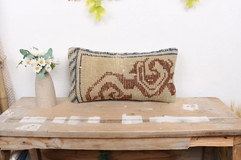 Lounge Throw Pillow, Vintage Pillow, 8x16 Beige Pillow Sham, Cushion Case, Gift Pillow, Ethnic Throw Pillow Sham, Pillow for Sofa - 1